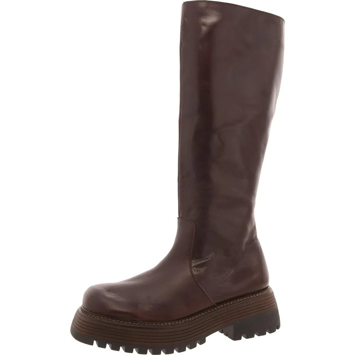 Free People Womens Rhodes Leather Lugged Sole Knee-High Boots