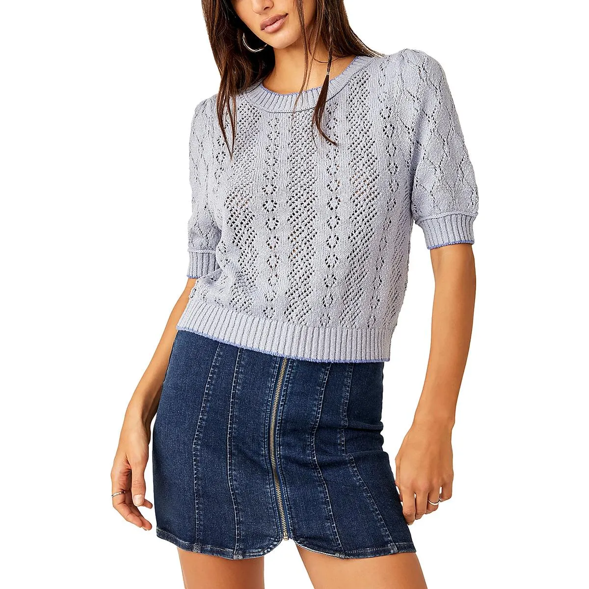 Free People Womens Ribbed Trim Boat Neck Pullover Sweater