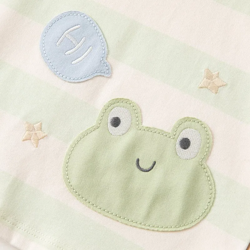 Greeting Frog Long Sleeve Boy Green Striped Tee