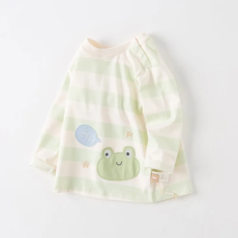 Greeting Frog Long Sleeve Boy Green Striped Tee