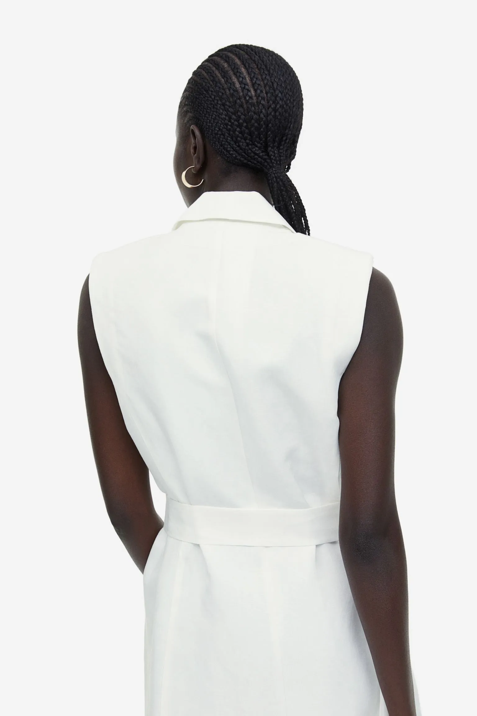 H&M Linen-blend Tie-belt dress, white