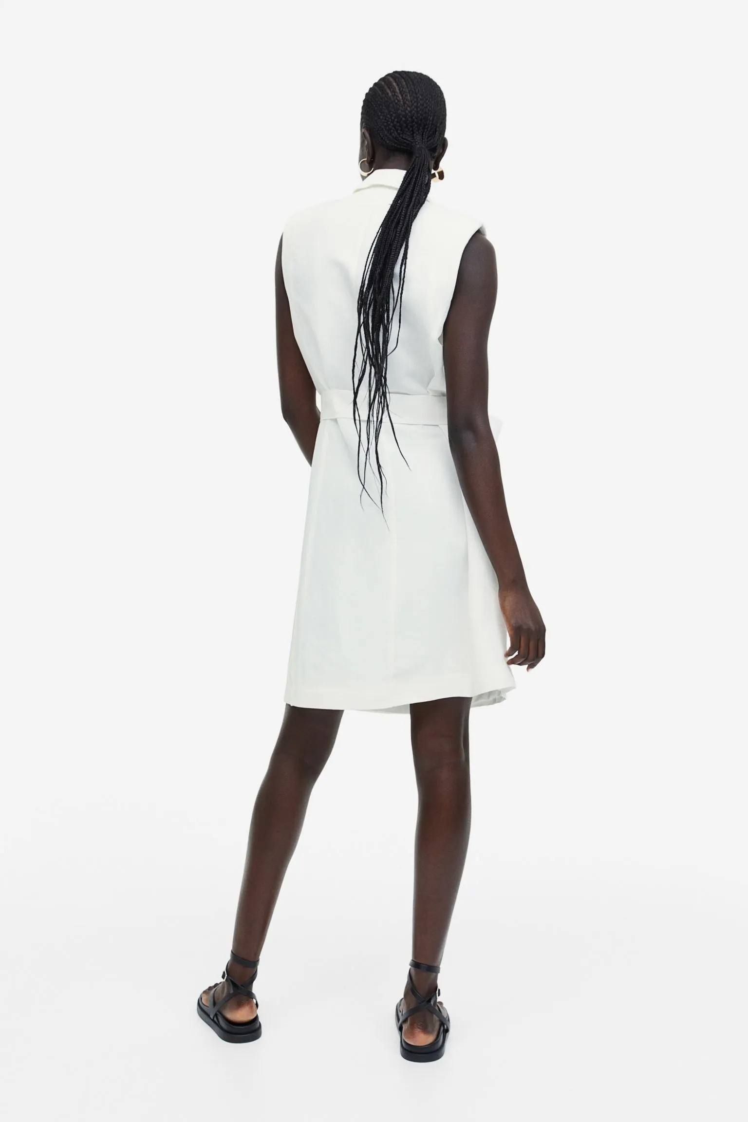 H&M Linen-blend Tie-belt dress, white