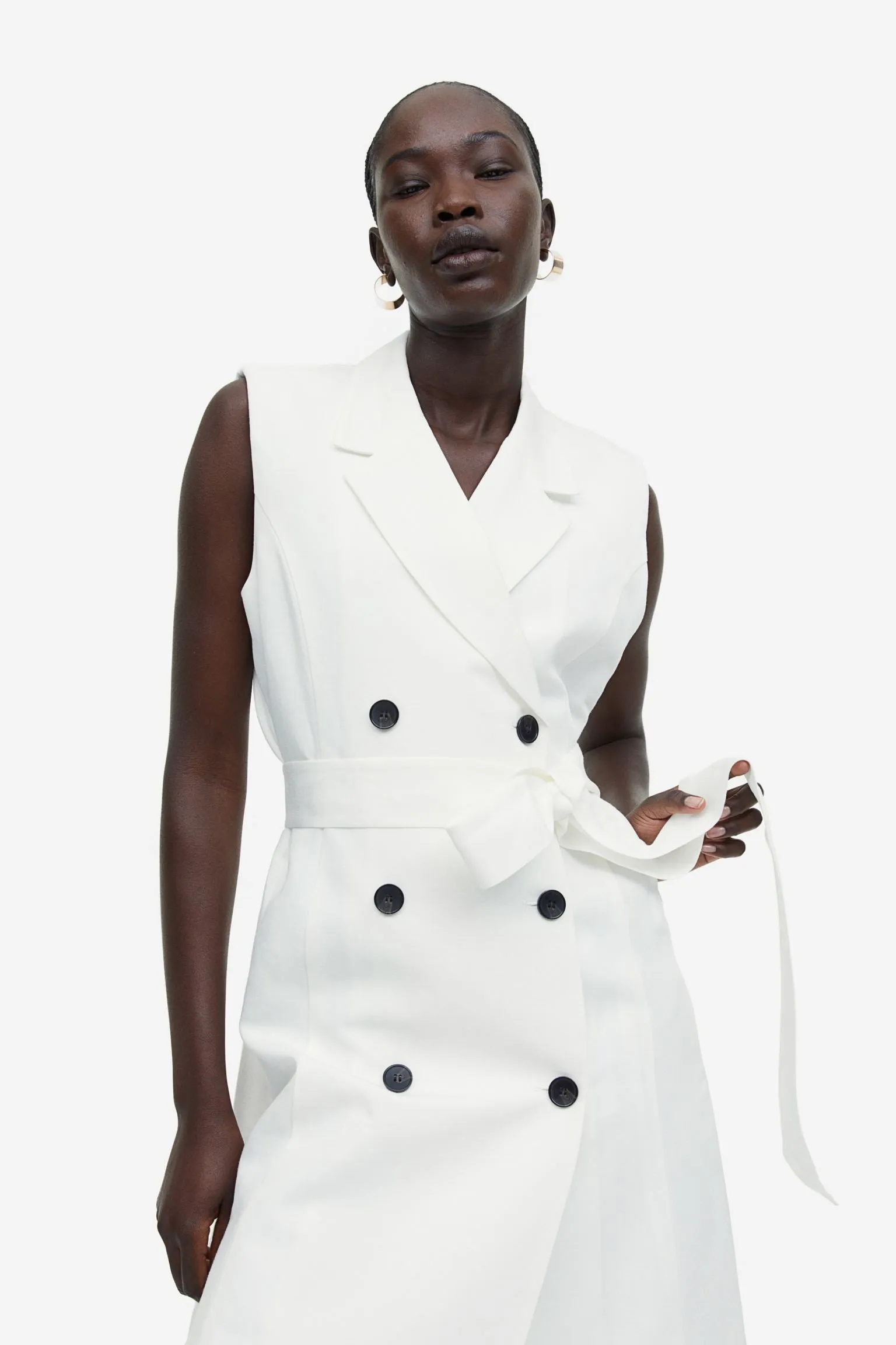 H&M Linen-blend Tie-belt dress, white
