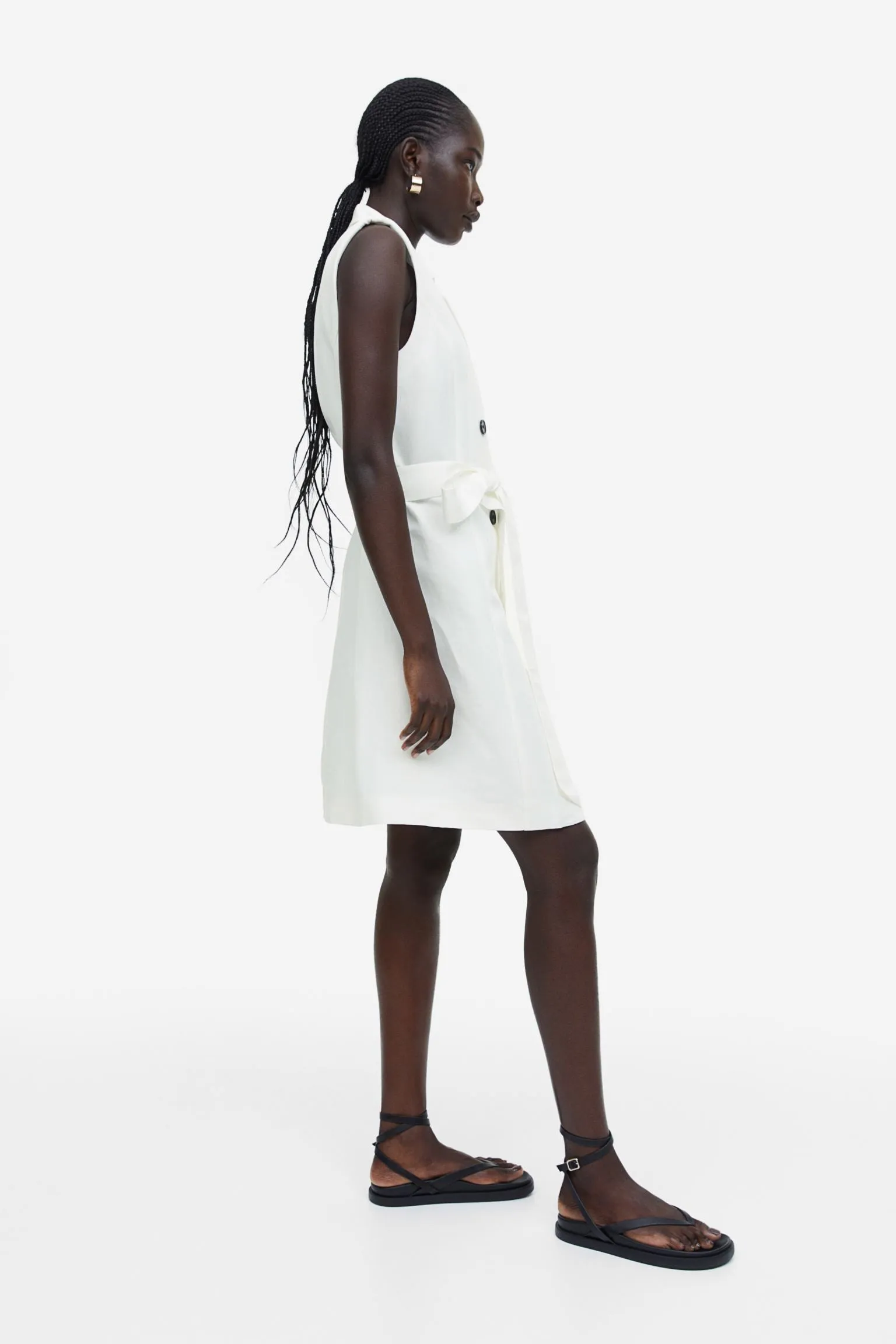 H&M Linen-blend Tie-belt dress, white