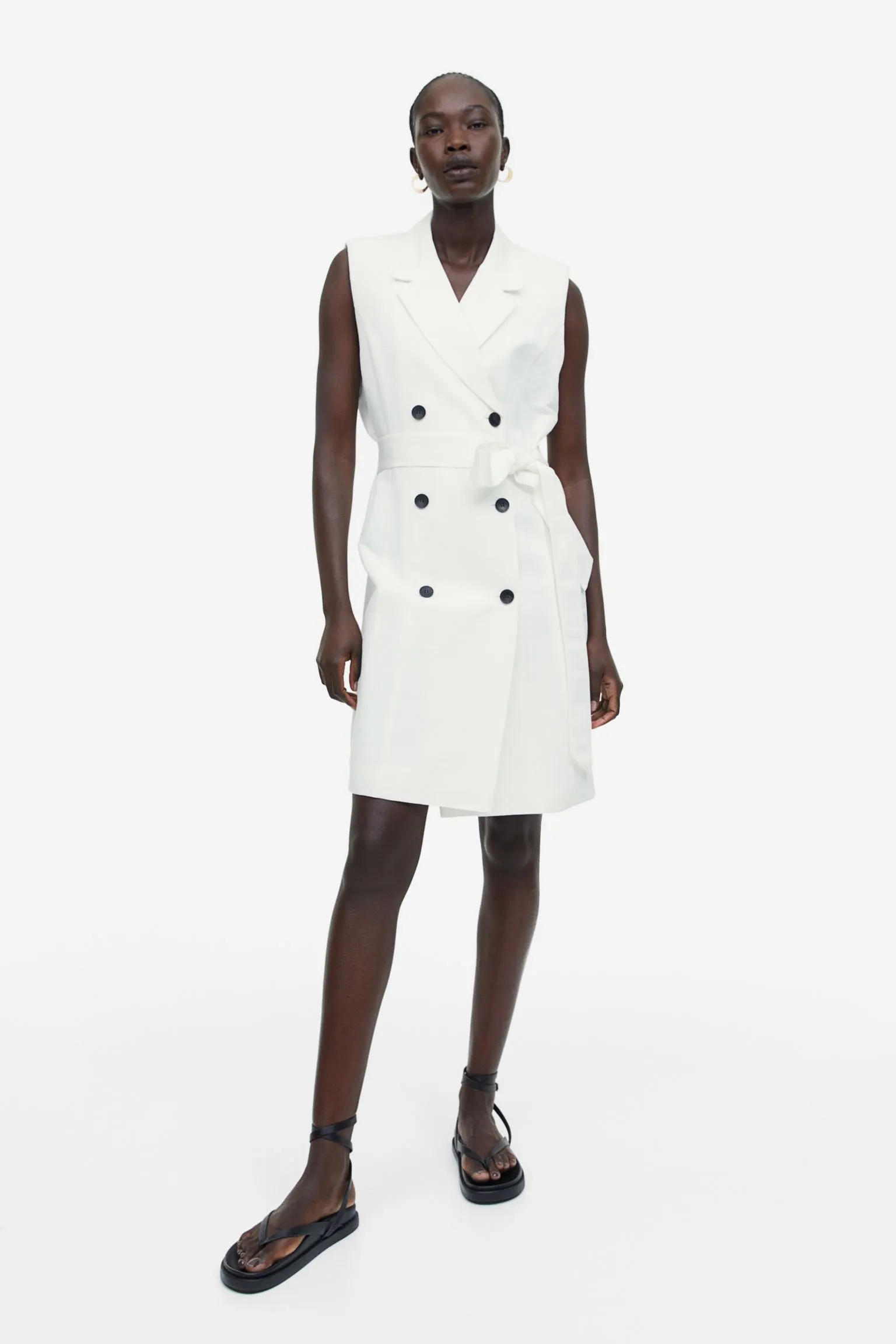 H&M Linen-blend Tie-belt dress, white
