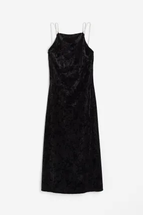 H&M Rhinestone-strap Velor dress, black