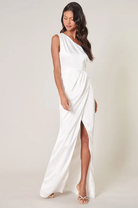 Ivory Prestige One Shoulder Asymmetrical Maxi Dress