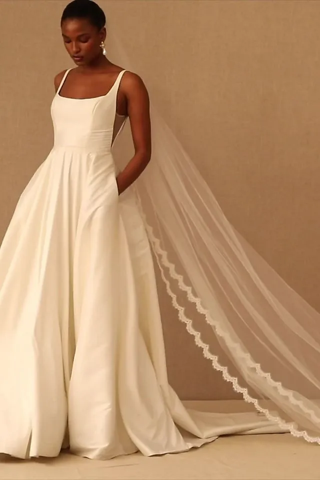 Jenny by Jenny Yoo Lawrence Taffeta Wedding Dress with Square Neck and Open Back light 01