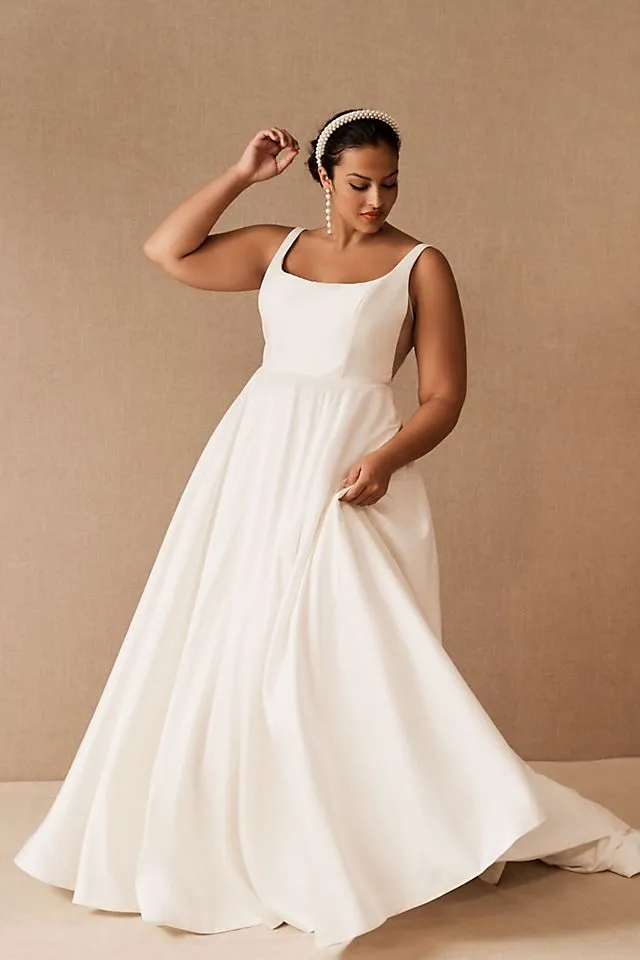 Jenny by Jenny Yoo Lawrence Taffeta Wedding Dress with Square Neck and Open Back light 01