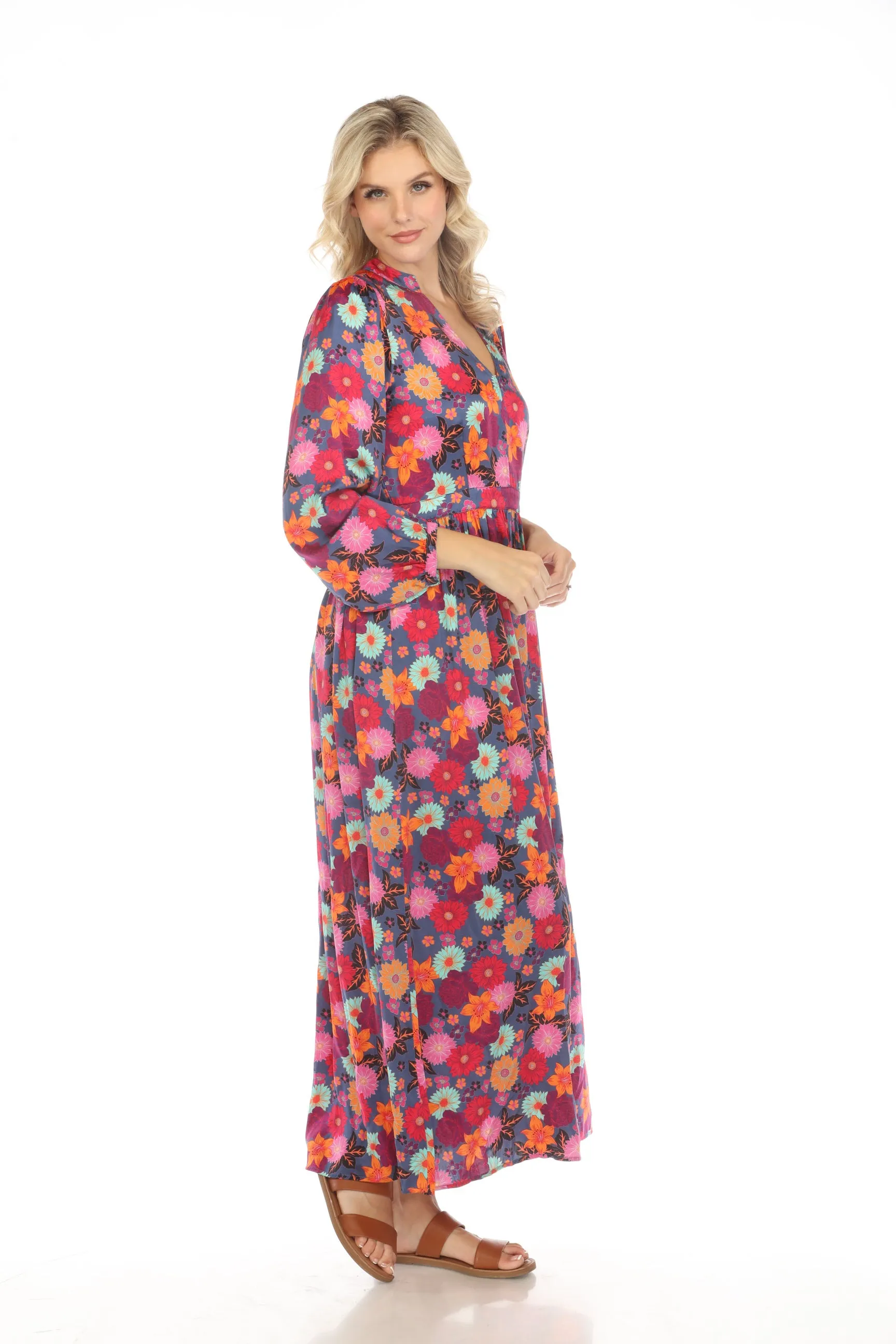 Johnny Was Workshop Merida Split Front Silk Maxi Dress Boho Chic W39623