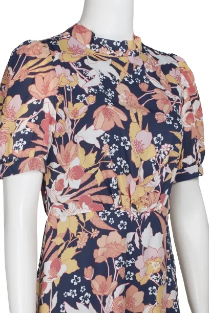 Julia Jordan High Neck Zipper Back Slit Side Floral Print Polyester Dress