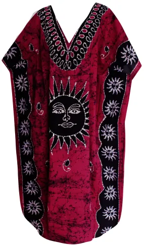 LA LEELA Cotton Batik Printed Women's Kaftan Kimono Summer Beachwear Cover up Dress OSFM 14-18W [L- 2X] Pink_J947