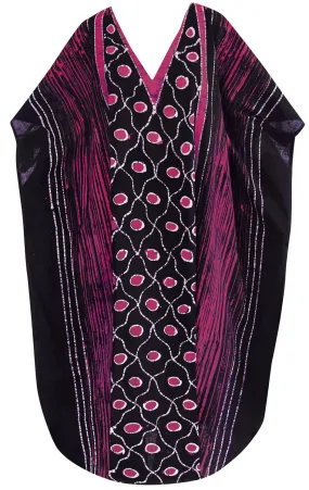 LA LEELA Cotton Batik Printed Women's Kaftan Kimono Summer Beachwear Cover up Dress Pink_U958