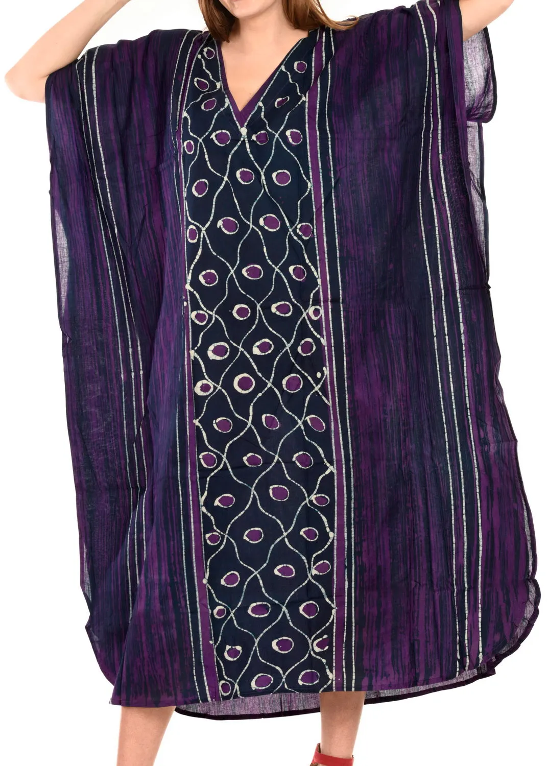 LA LEELA Cotton Batik Printed Women's Kaftan Kimono Summer Beachwear Cover up Dress Purple_T251