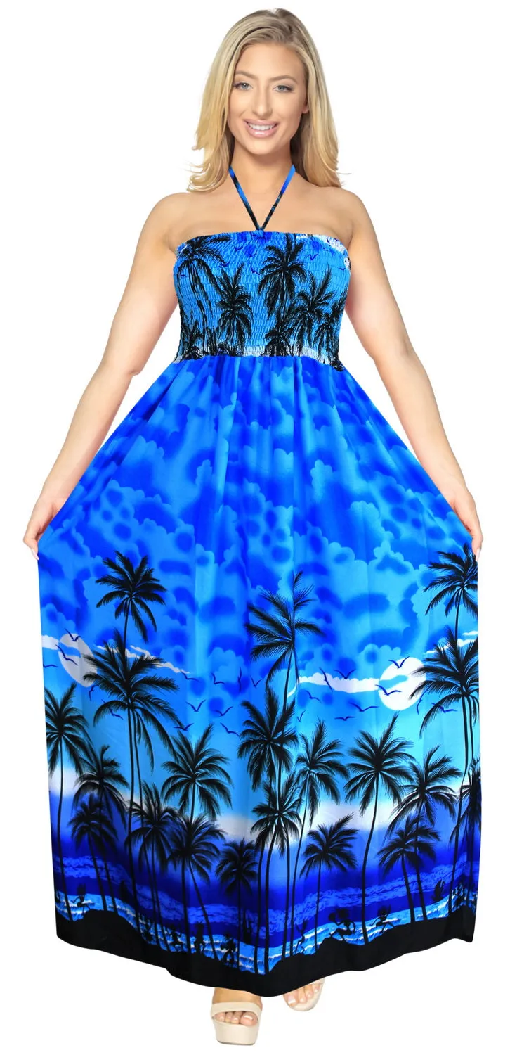 LA LEELA Evening Beach Swimwear Soft  Printed Sundresses Luau Coverup  Womens Blue 3397 One Size