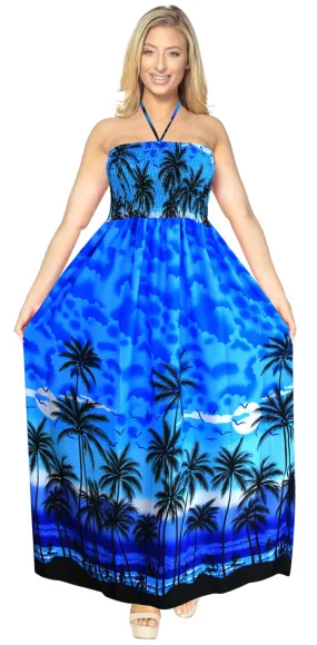 LA LEELA Evening Beach Swimwear Soft  Printed Sundresses Luau Coverup  Womens Blue 3397 One Size