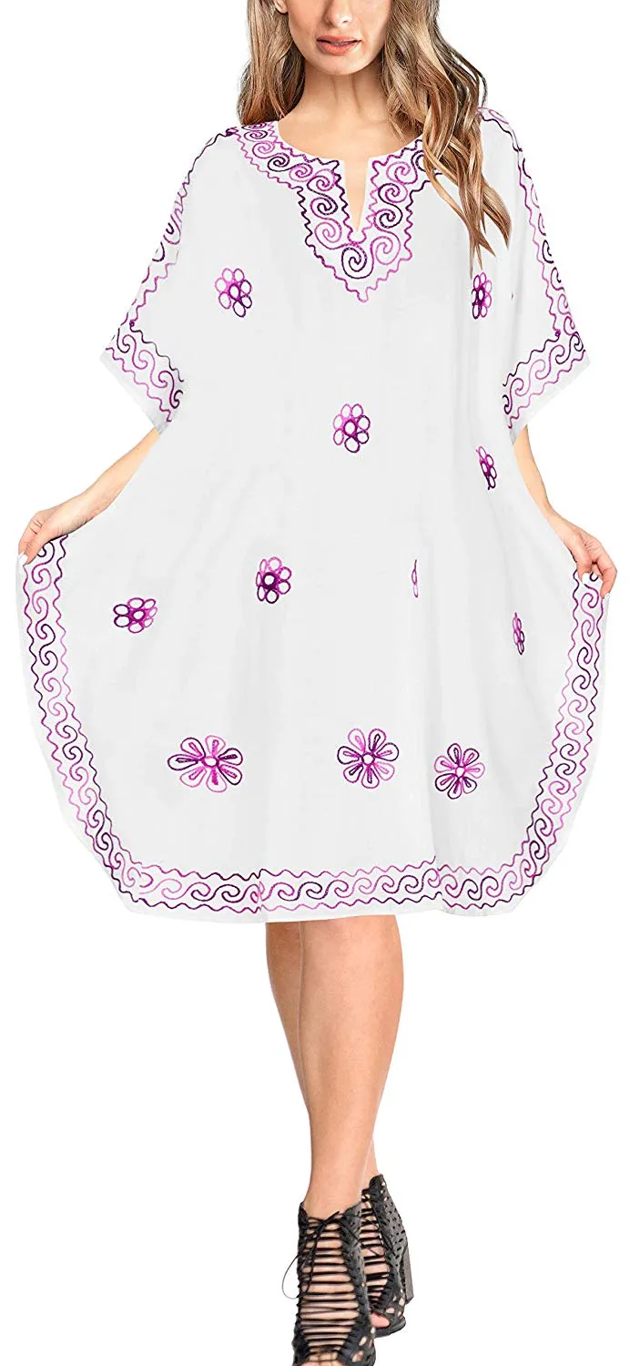 LA LEELA Rayon Solid Women's Caftan Kimono Nightgown Beachwear Cover up Dress