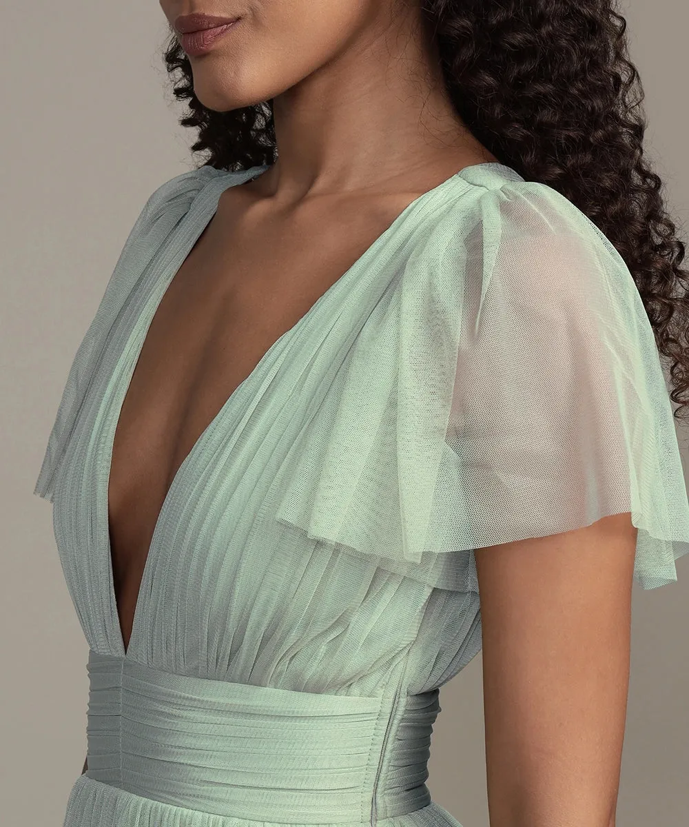 Lace & Beads Madison Sage Green Tulle Midi Dress