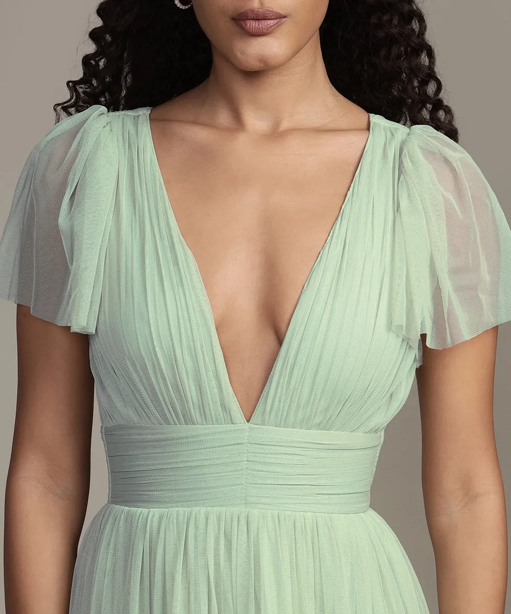 Lace & Beads Madison Sage Green Tulle Midi Dress