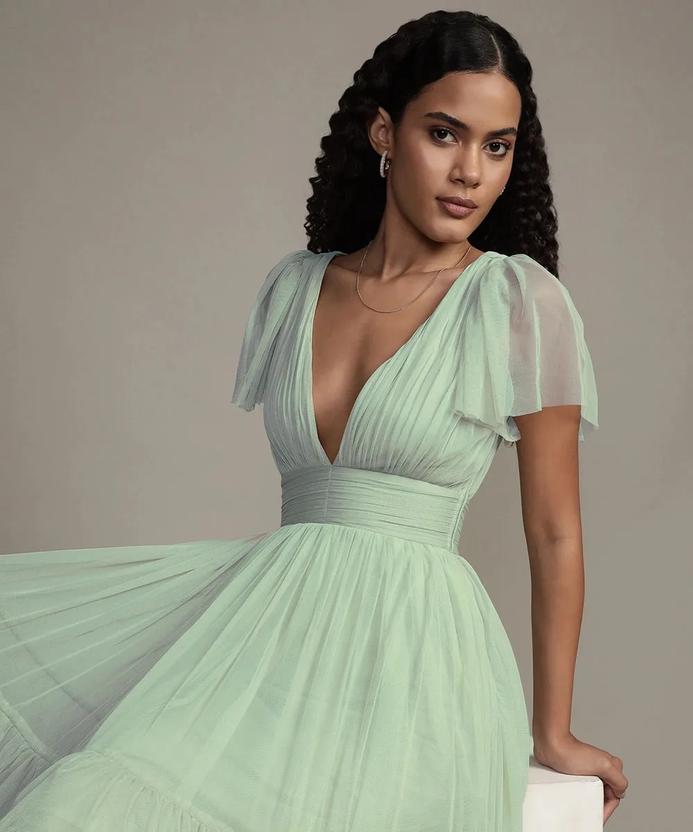 Lace & Beads Madison Sage Green Tulle Midi Dress