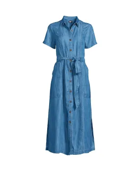 Lands' End Women's Indigo Tencel Button Front Midi Dress Plus Size