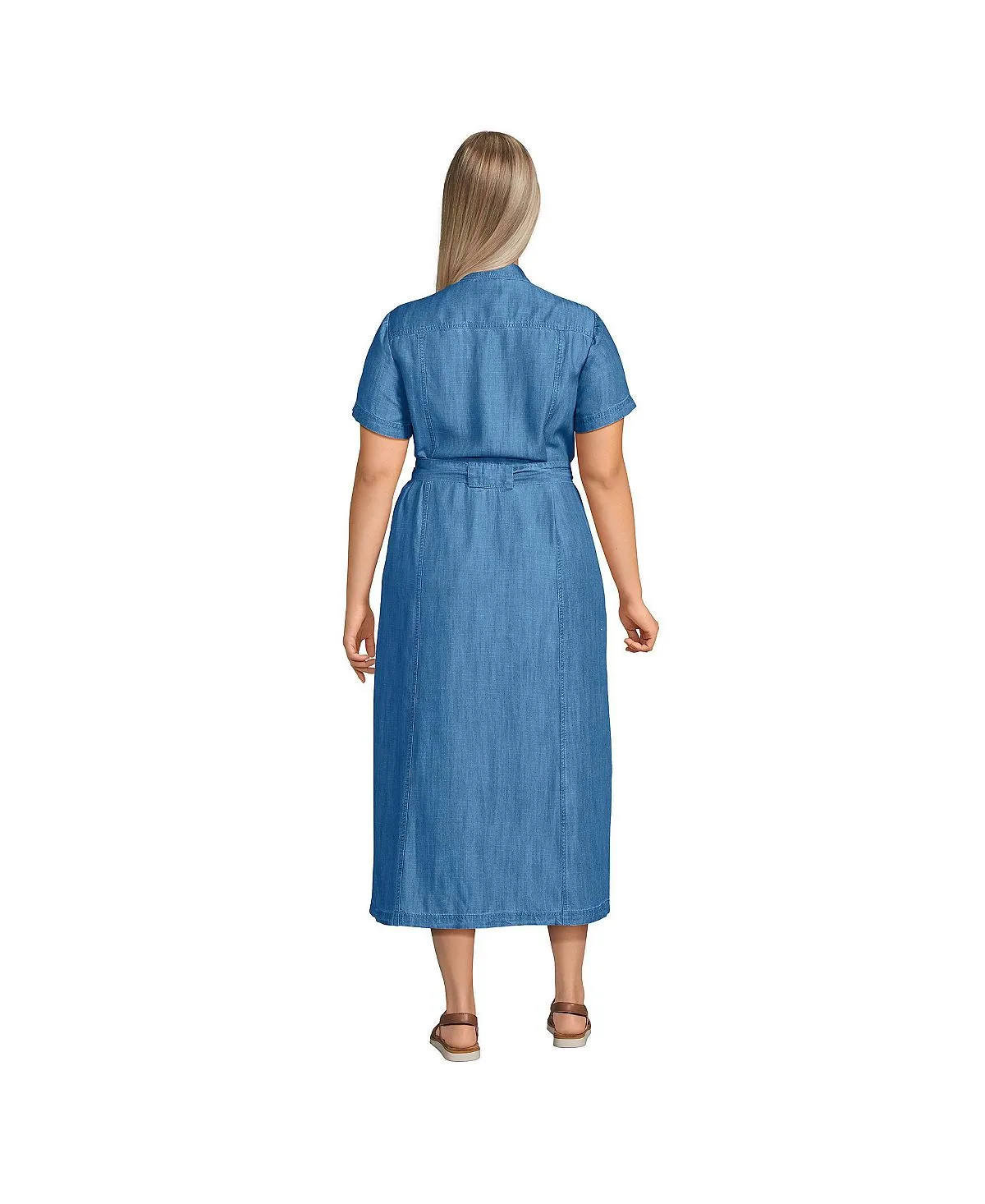 Lands' End Women's Indigo Tencel Button Front Midi Dress Plus Size