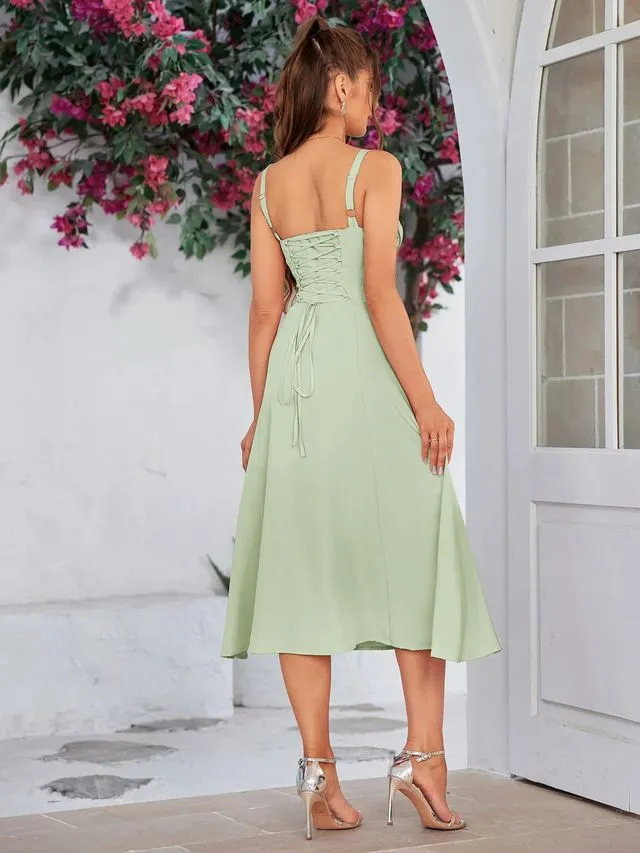 Light Green Fit & Flare Slit Dress