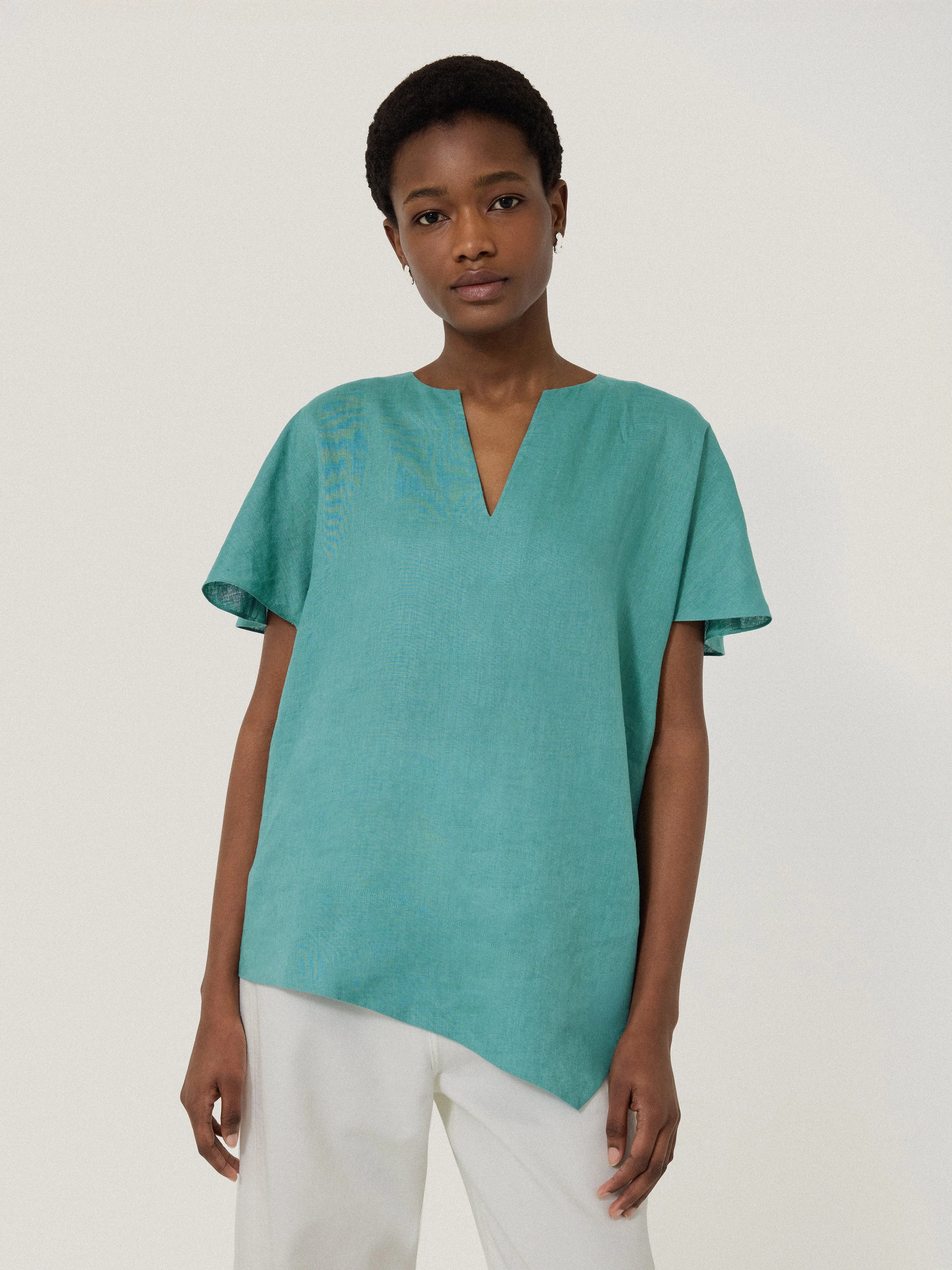 Linen Relaxed Top | Blue
