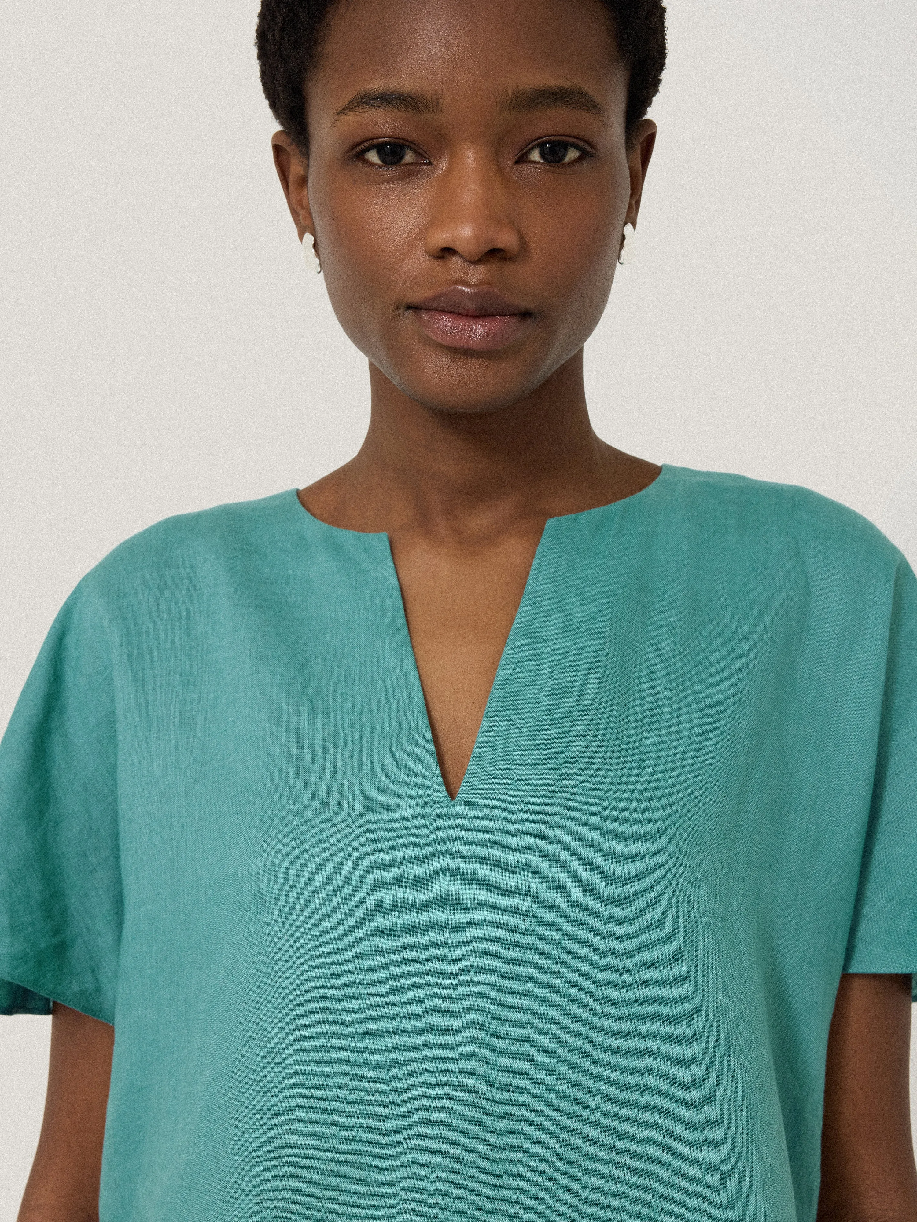 Linen Relaxed Top | Blue