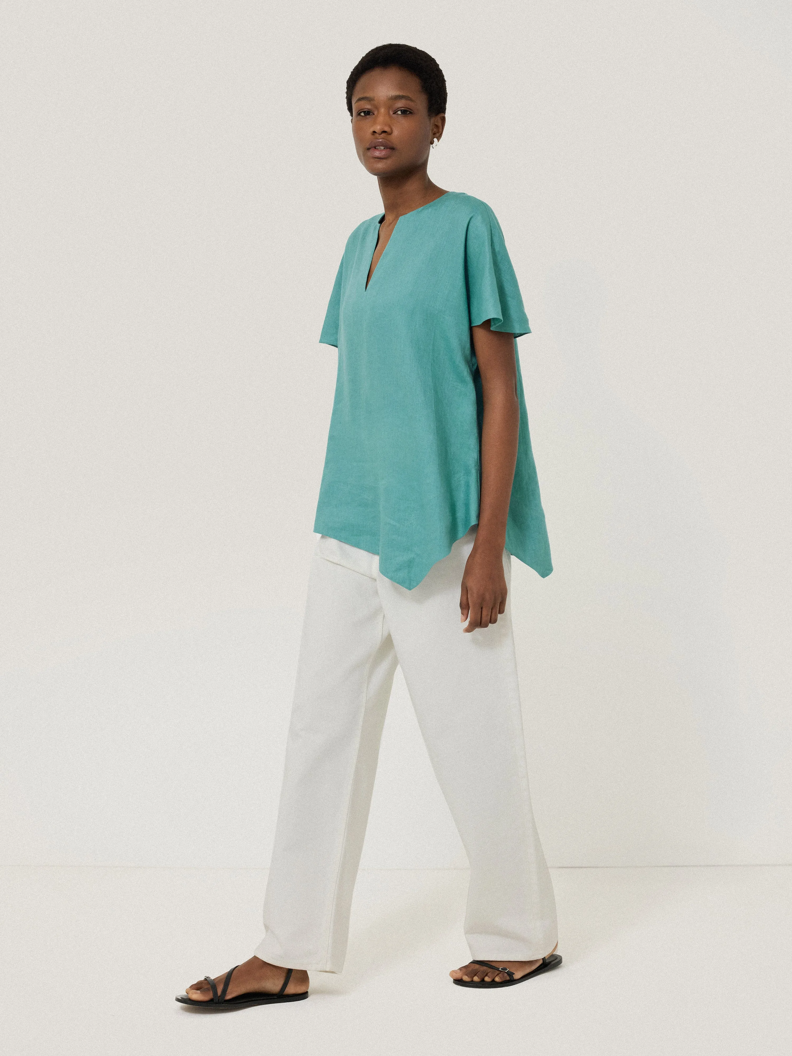 Linen Relaxed Top | Blue
