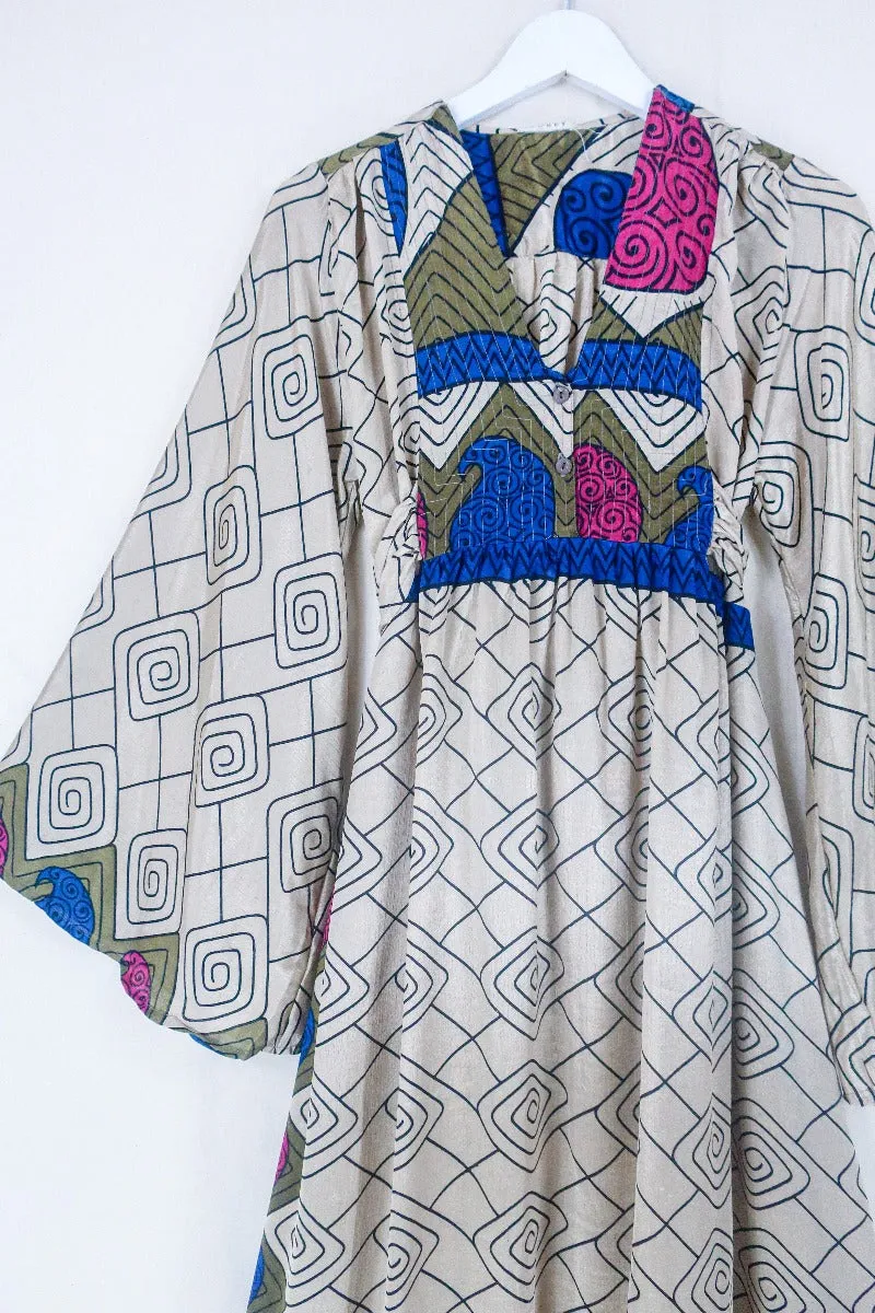 Lunar Maxi Dress - Vintage Sari - Sand Dune Swirl - Size S