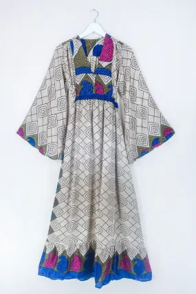 Lunar Maxi Dress - Vintage Sari - Sand Dune Swirl - Size S