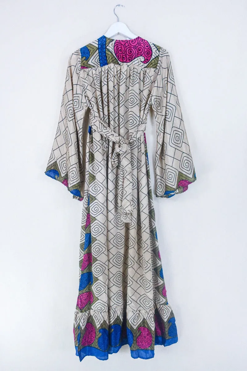 Lunar Maxi Dress - Vintage Sari - Sand Dune Swirl - Size S