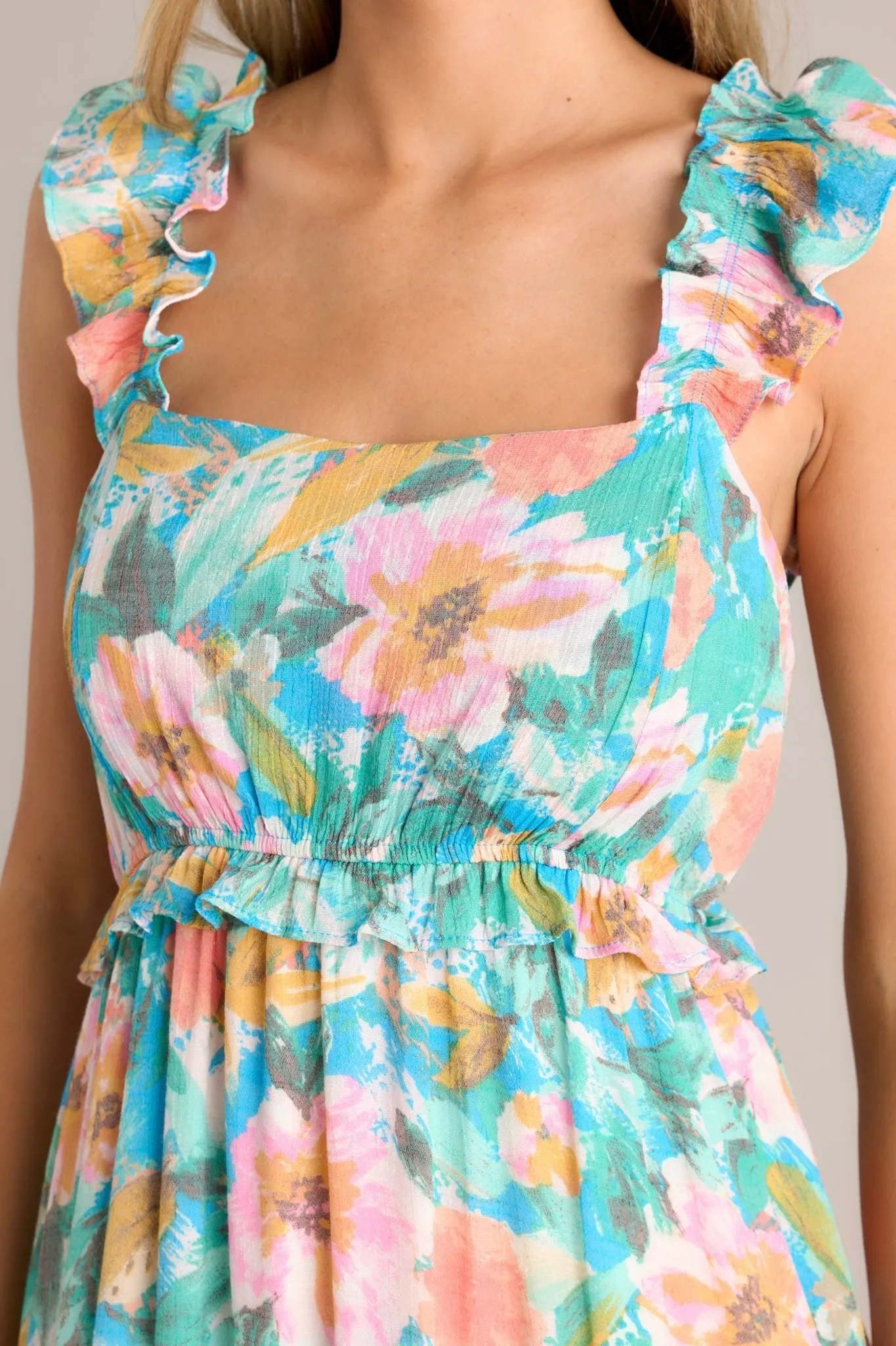 Meadow Magic Aqua Floral Print Midi Dress