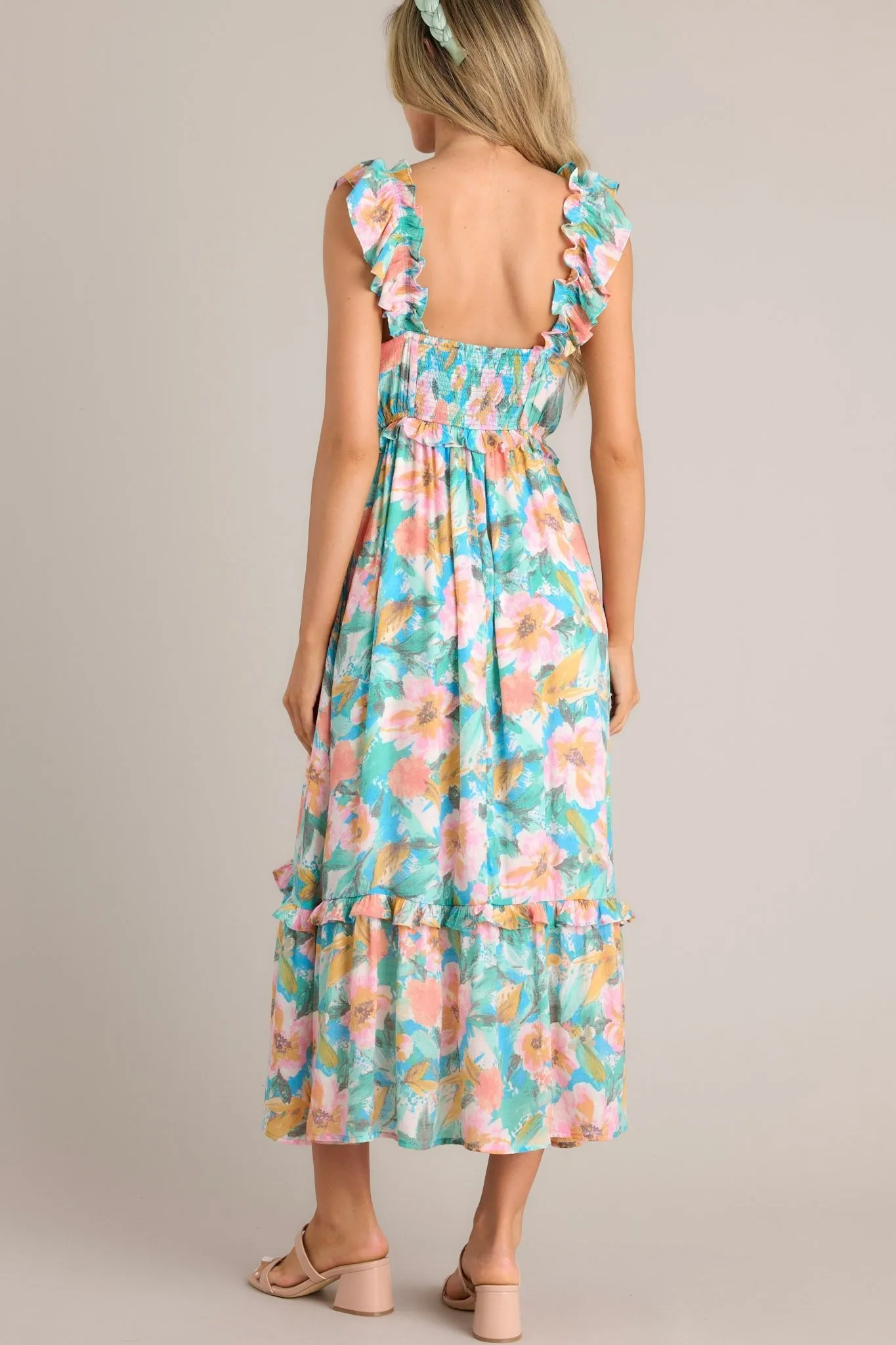 Meadow Magic Aqua Floral Print Midi Dress