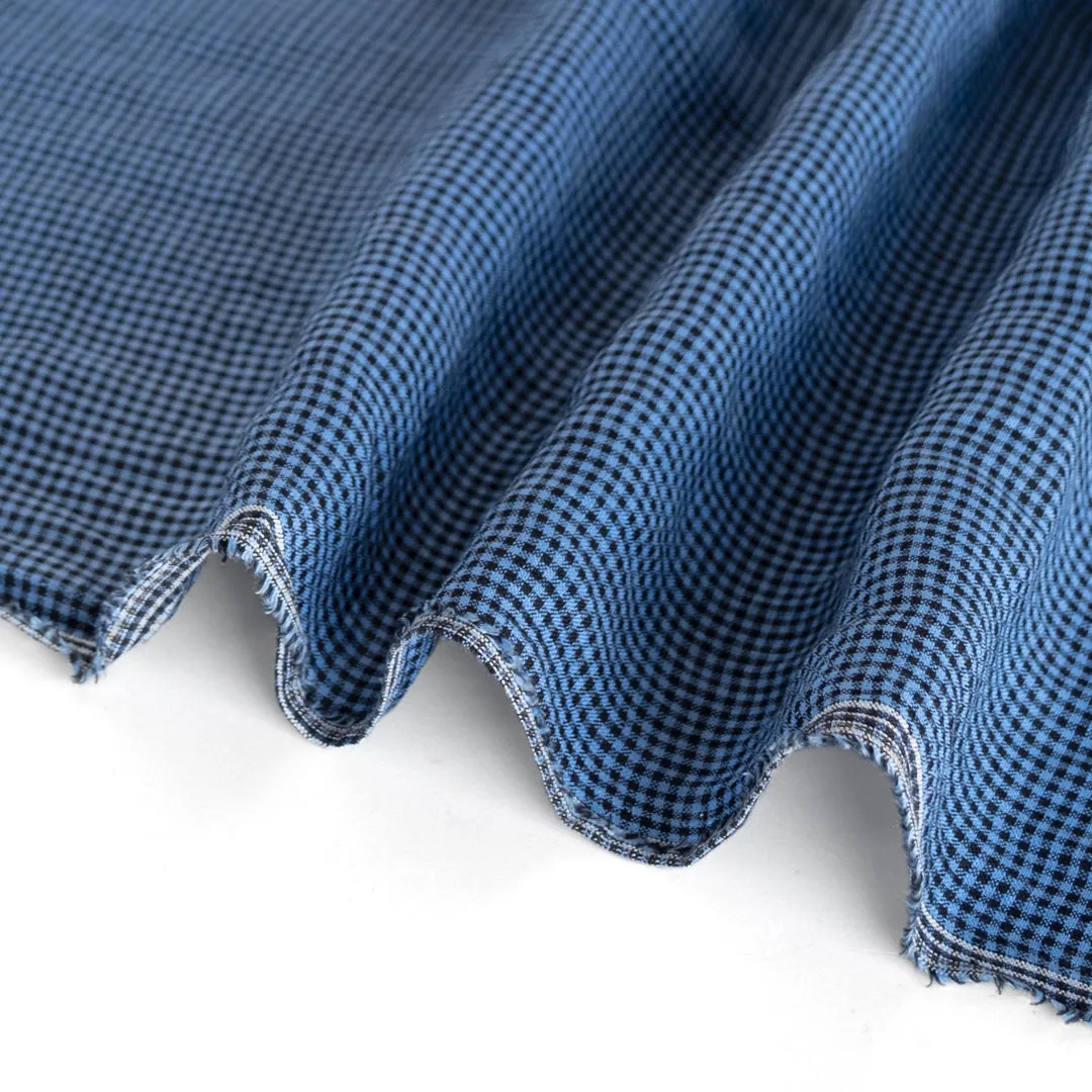 Micro Gingham Yarn Dyed Linen - Sky Blue/Black
