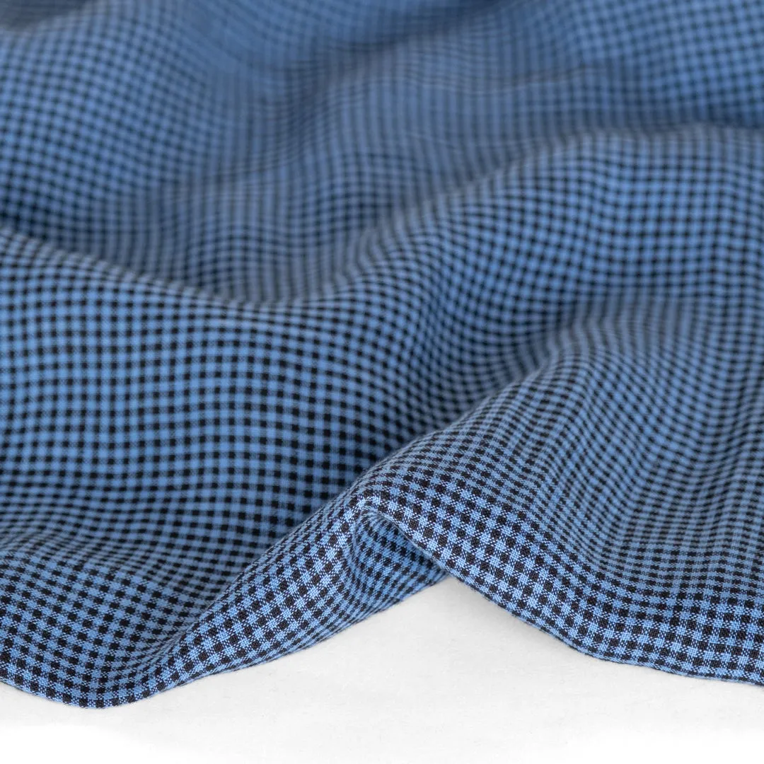Micro Gingham Yarn Dyed Linen - Sky Blue/Black
