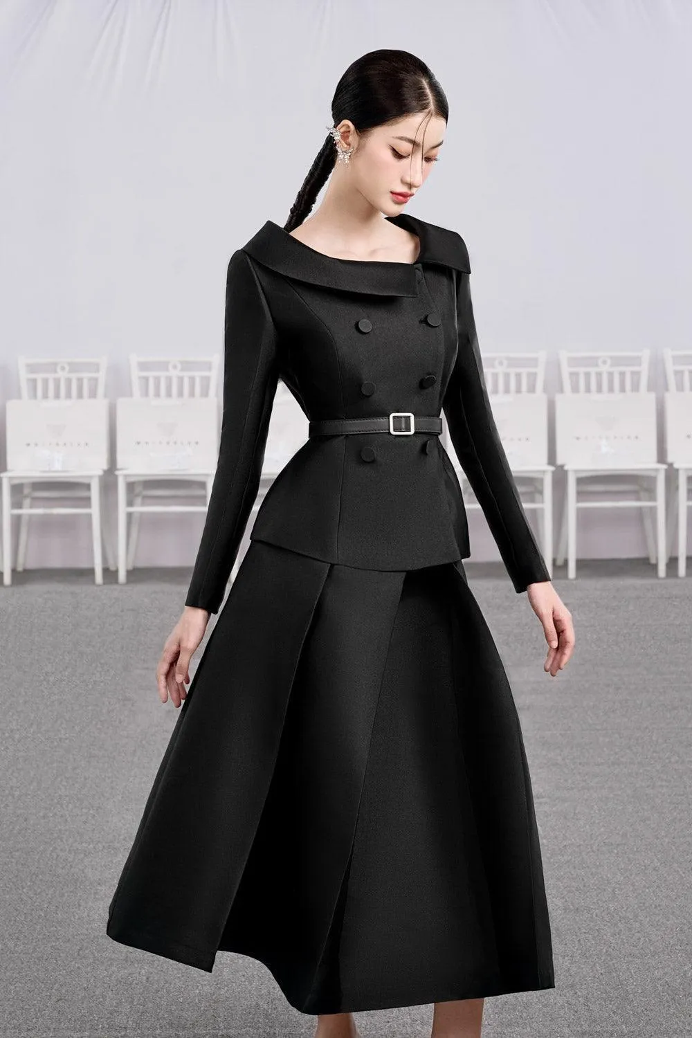 Night Fit and Flare Double Breasted Taffeta Top