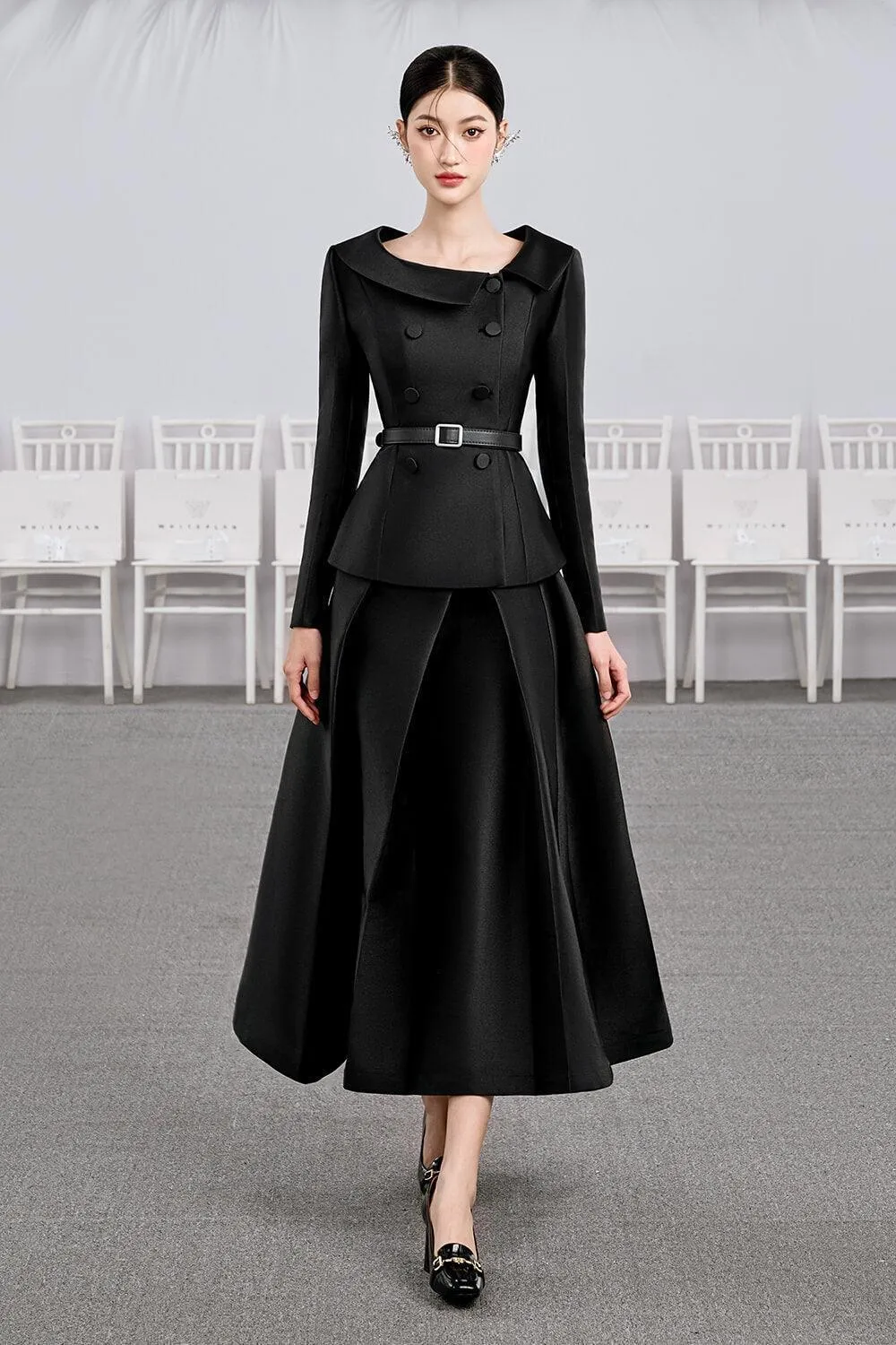 Night Fit and Flare Double Breasted Taffeta Top