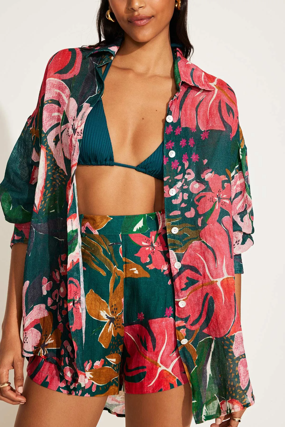 Playa Linen Boyfriend Shirt - Painted Jungle EcoLinen