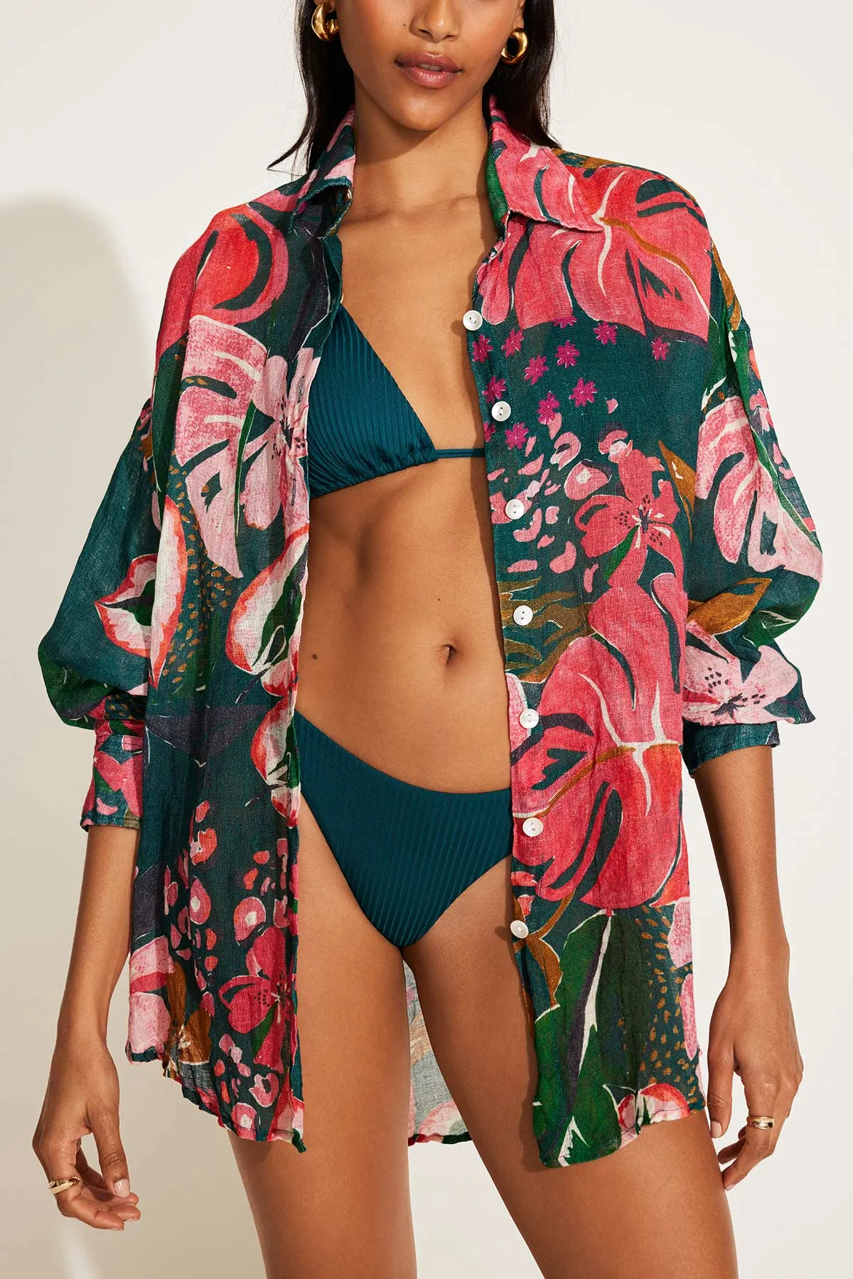 Playa Linen Boyfriend Shirt - Painted Jungle EcoLinen