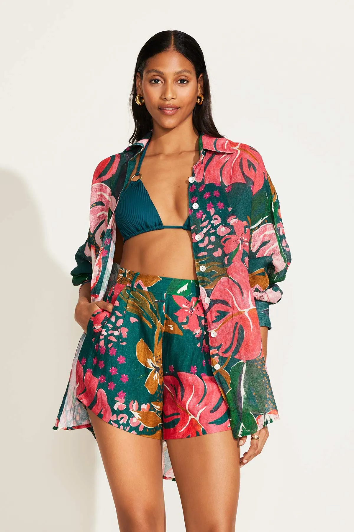 Playa Linen Boyfriend Shirt - Painted Jungle EcoLinen