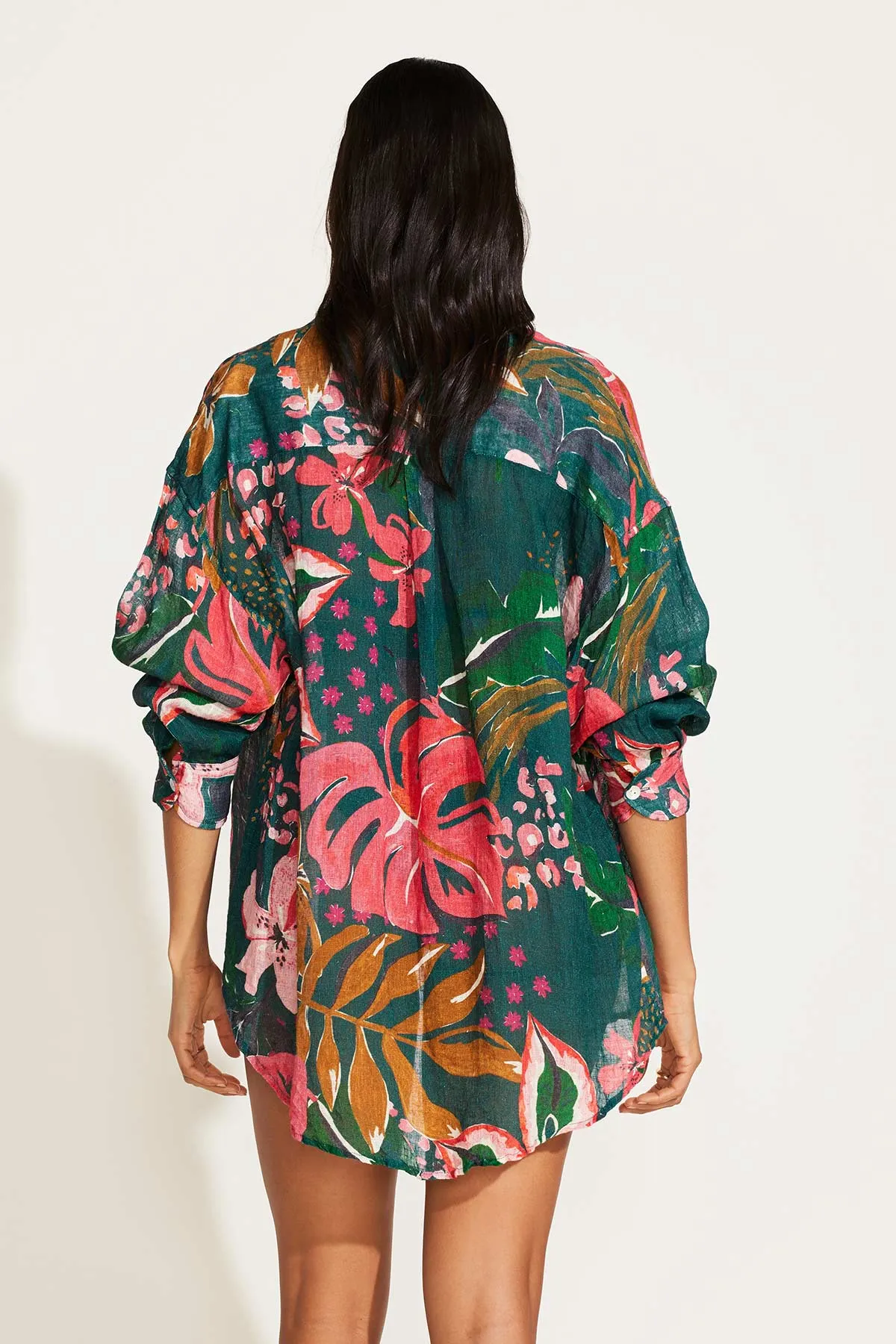 Playa Linen Boyfriend Shirt - Painted Jungle EcoLinen