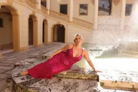 Primavera Couture 14051 Long Prom Dress Plus Size Sequin Plunging Neckline Fitted Formal Gown