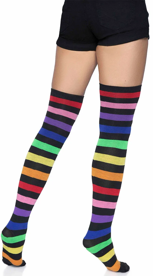 Rainbow Striped Thigh High Socks