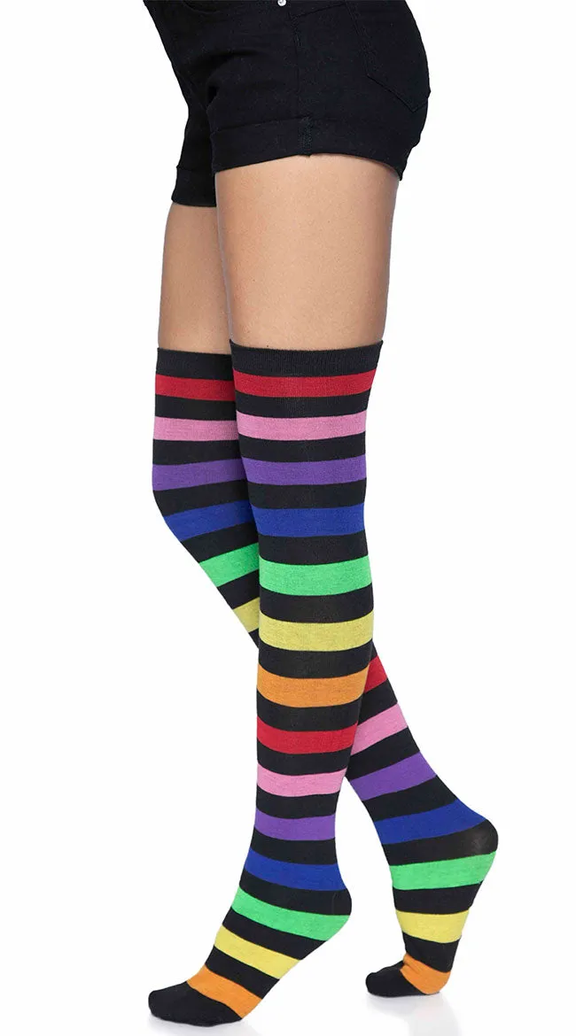 Rainbow Striped Thigh High Socks