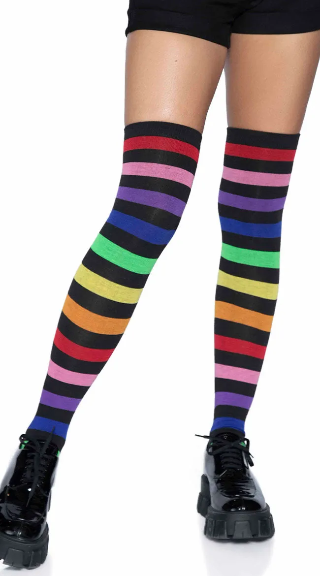 Rainbow Striped Thigh High Socks