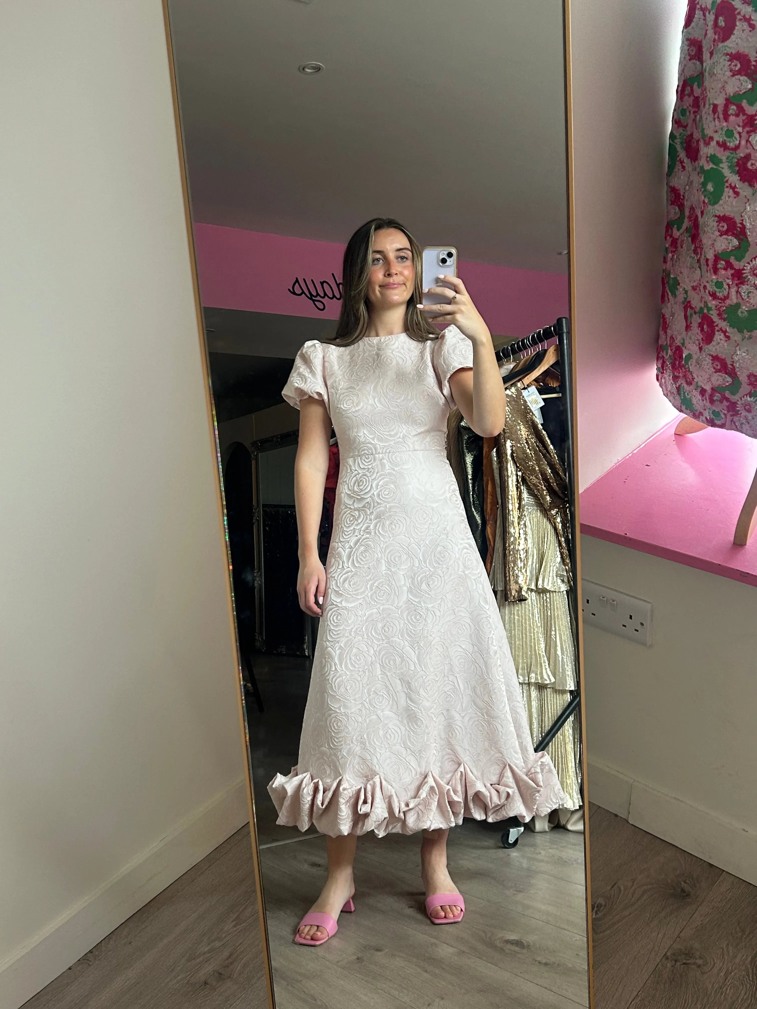 Sister Jane Puff Sleeve Ruffle Hem Midaxi Dress In Powder Pink