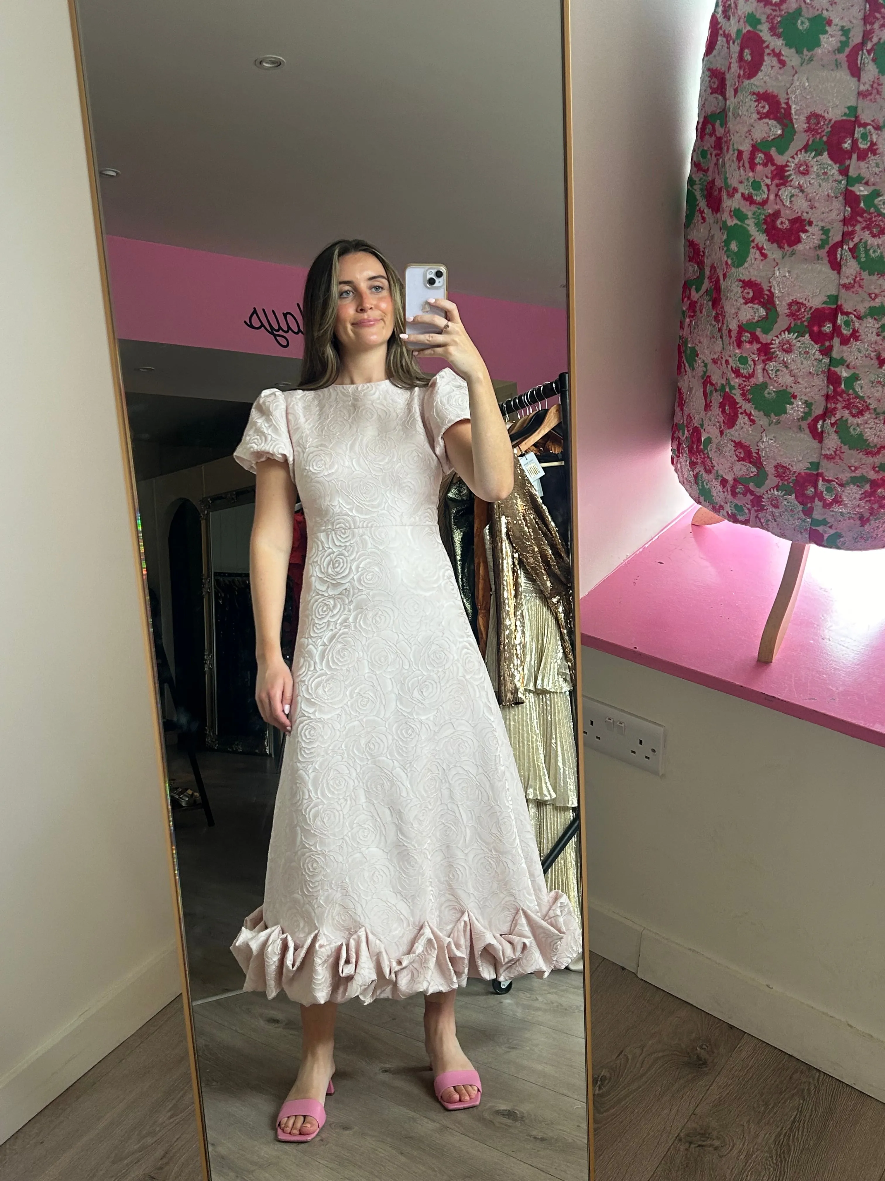 Sister Jane Puff Sleeve Ruffle Hem Midaxi Dress In Powder Pink
