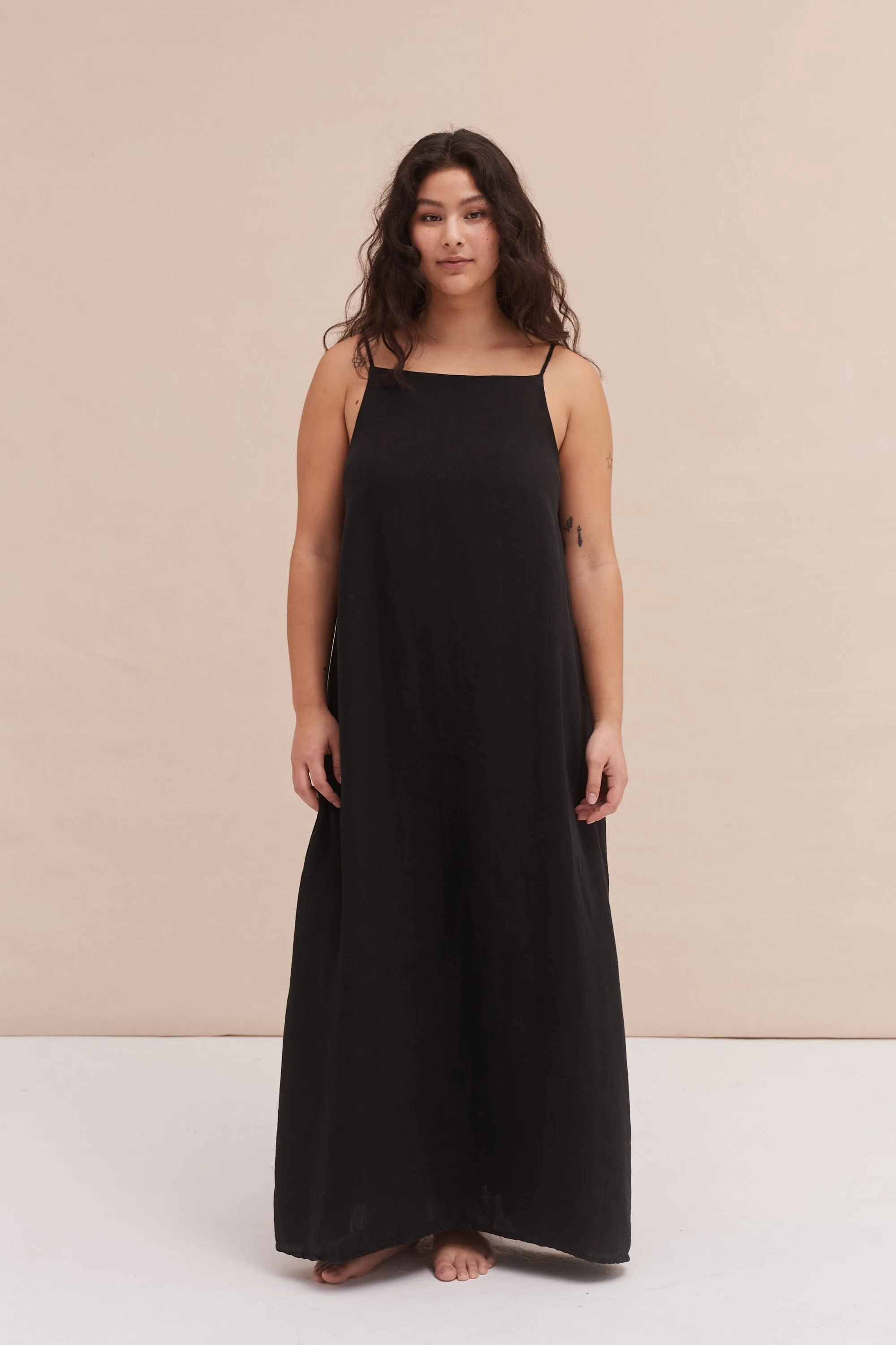 Square Nightie Black Linen